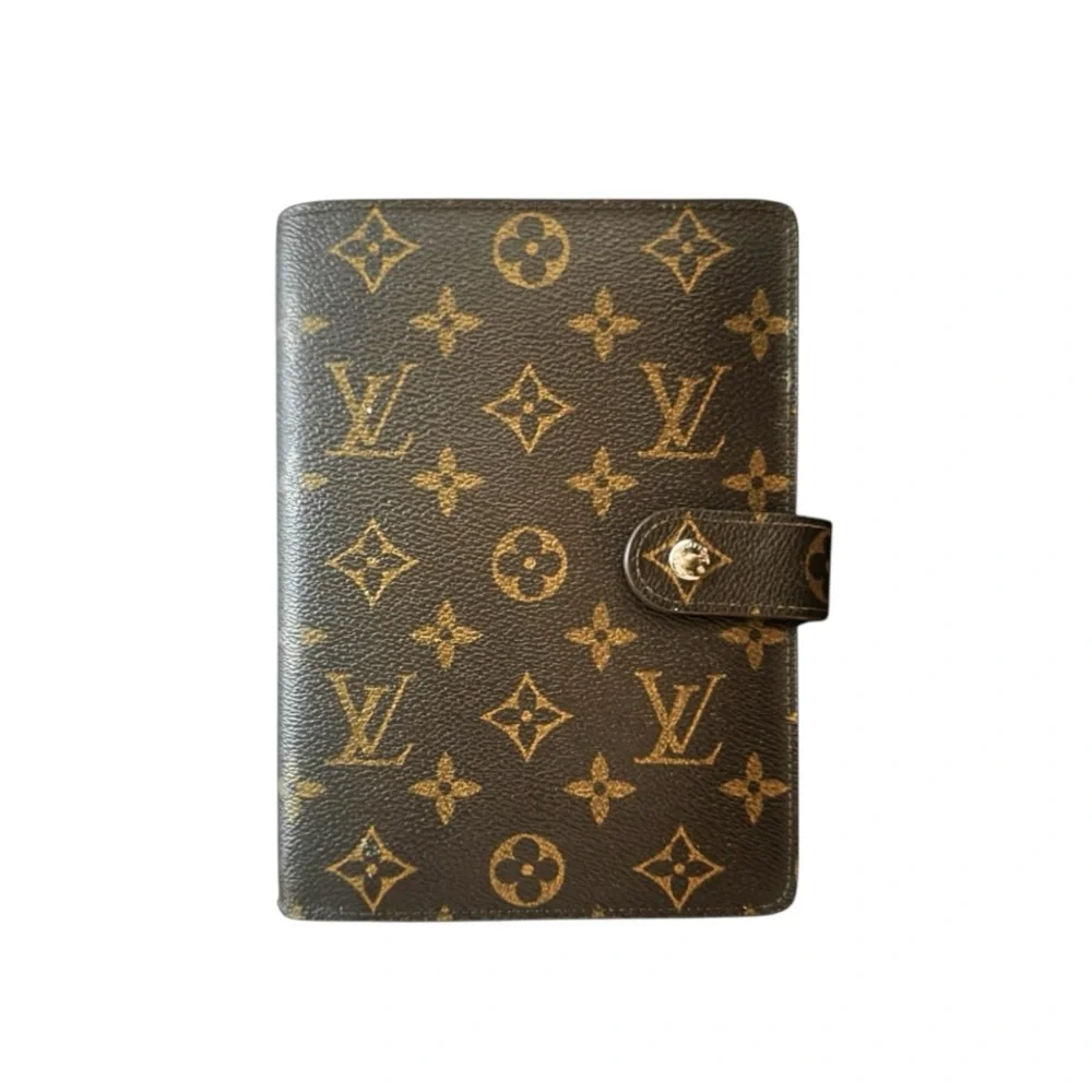 🩷VINTAGE LOUIS VUITTON Brown Monogram Ring Agenda Cover Medium PM Gold-Tone HW